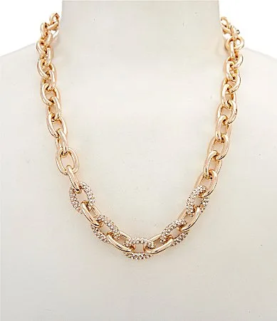 Crystal Pave Frontal Short Oval Link Chain Collar Necklace