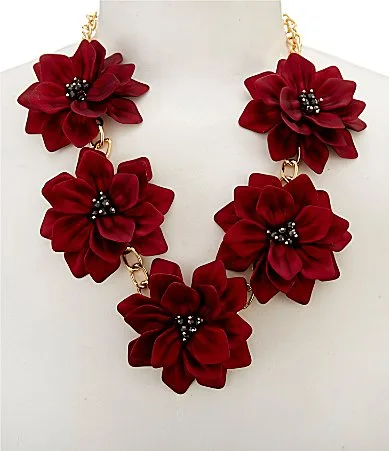 Scarlet Flowers Statement Necklace