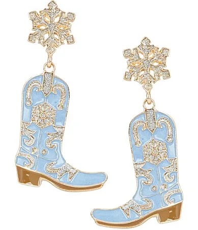 Christmas Snowflake Cowboy Boot Drop Earrings by Merry & Bright
