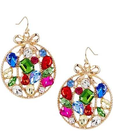 Stone Embellished Ornament Drop Earrings