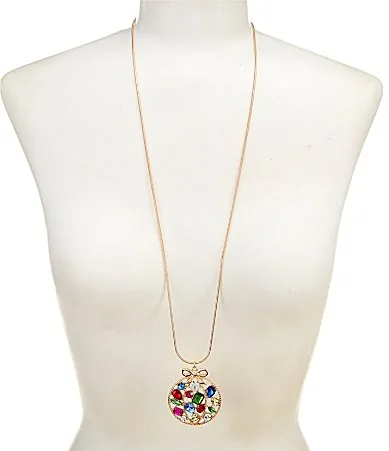 Stone Embellished Ornament Long Pendant Necklace