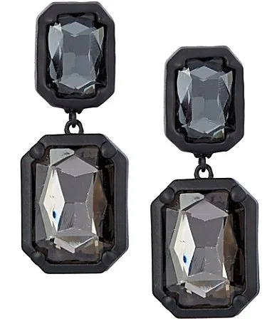 Matte Metal Stone Double Drop Earrings by Natasha Accessories