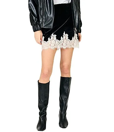 Kalo Velvet Lace Trim Mini Skirt
