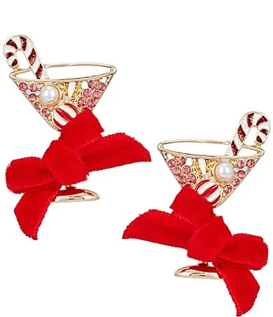 Holiday Candy Cane Martini Drop Earrings