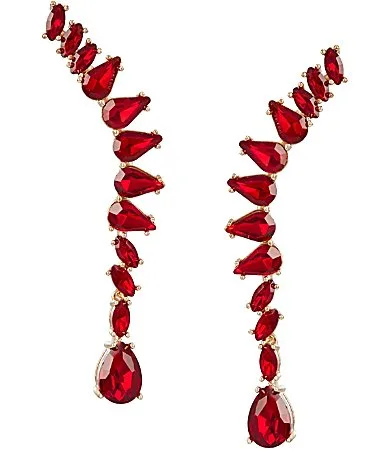 Siam Navette Teardrop Stone Curved Linear Drop Earrings by Cezanne