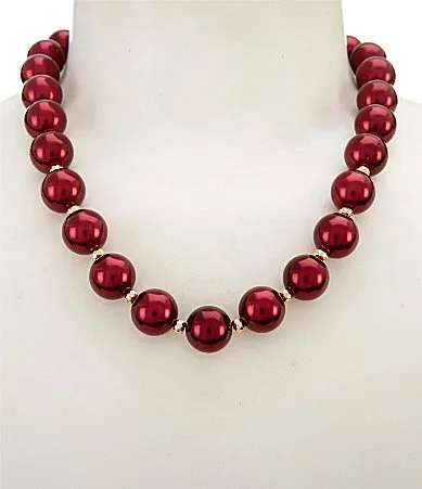 Berry Pearl Gold Beaded Short Strand Collar Statement Necklace