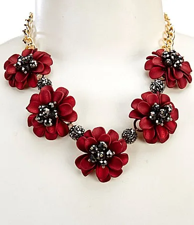 Scarlet Flowers Frontal Statement Collar Necklace