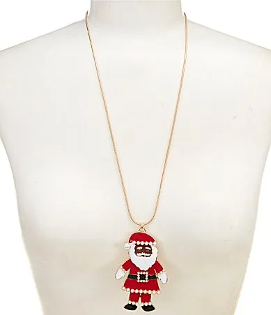 Merry & Bright African American Santa Long Pendant Necklace