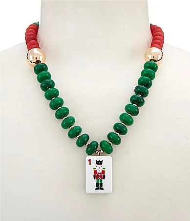 Merry & Bright Beaded Mahjong Resin Statement Collar Necklace by Merry & Bright