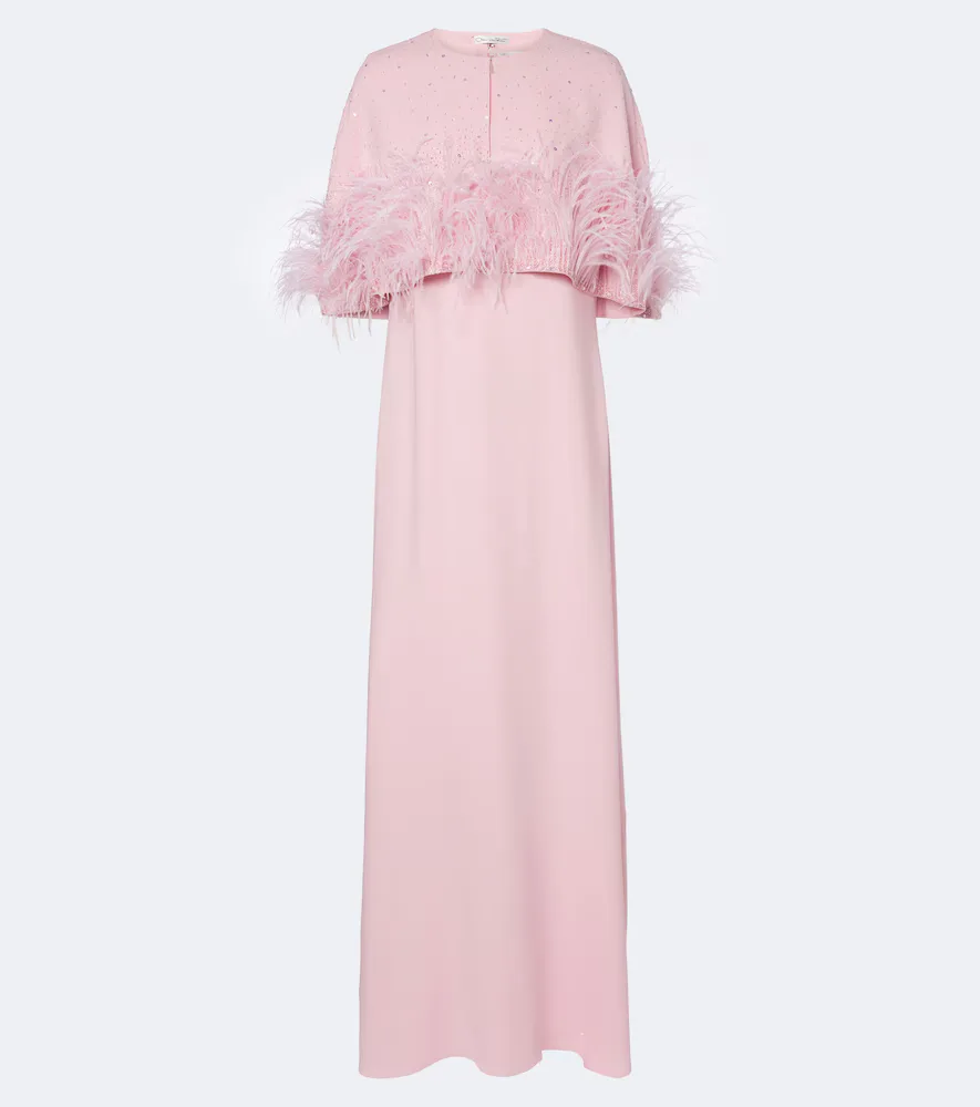 Embellished Caped Silk-Blend Georgette Gown