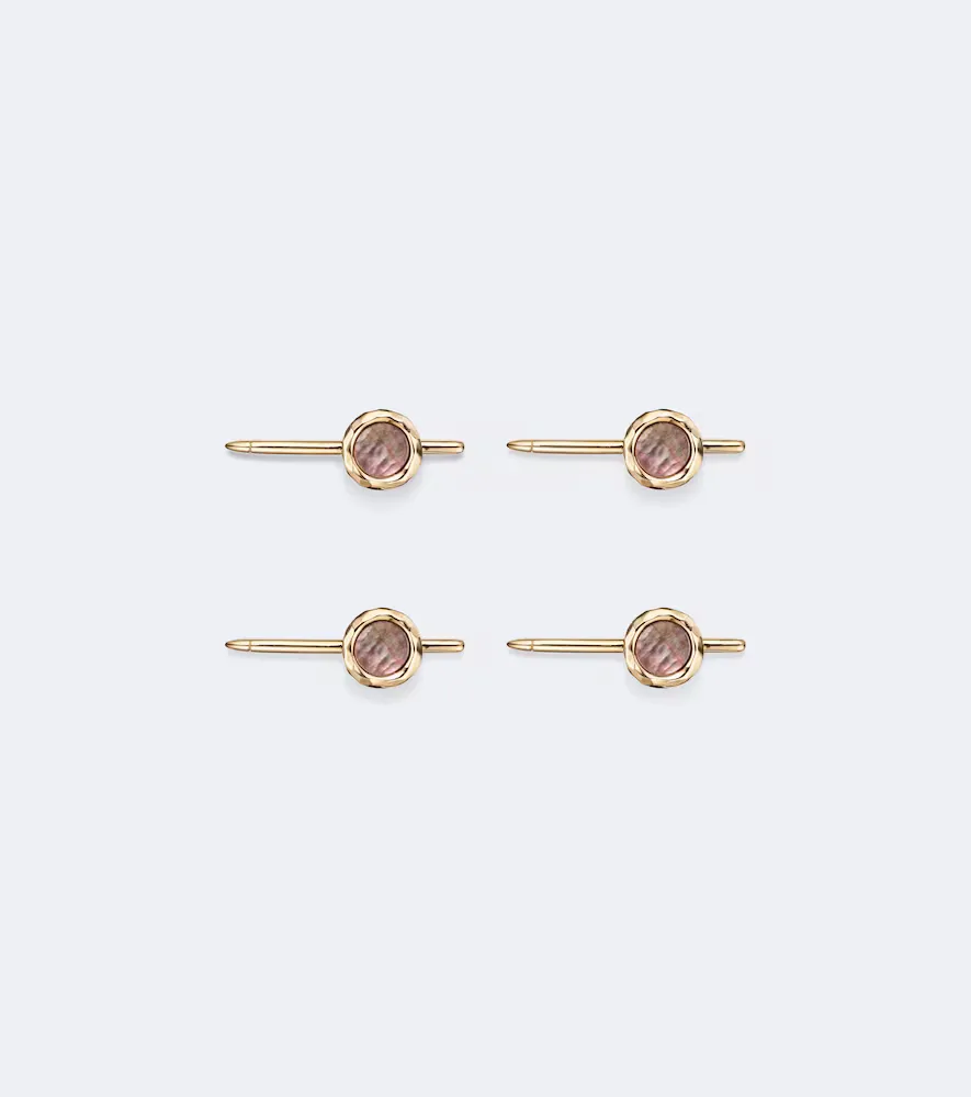 Nesting Gem Stone Set of 4 18kt Gold Tuxedo Studs with Mother-Of-Pearls by Octavia Elizabeth