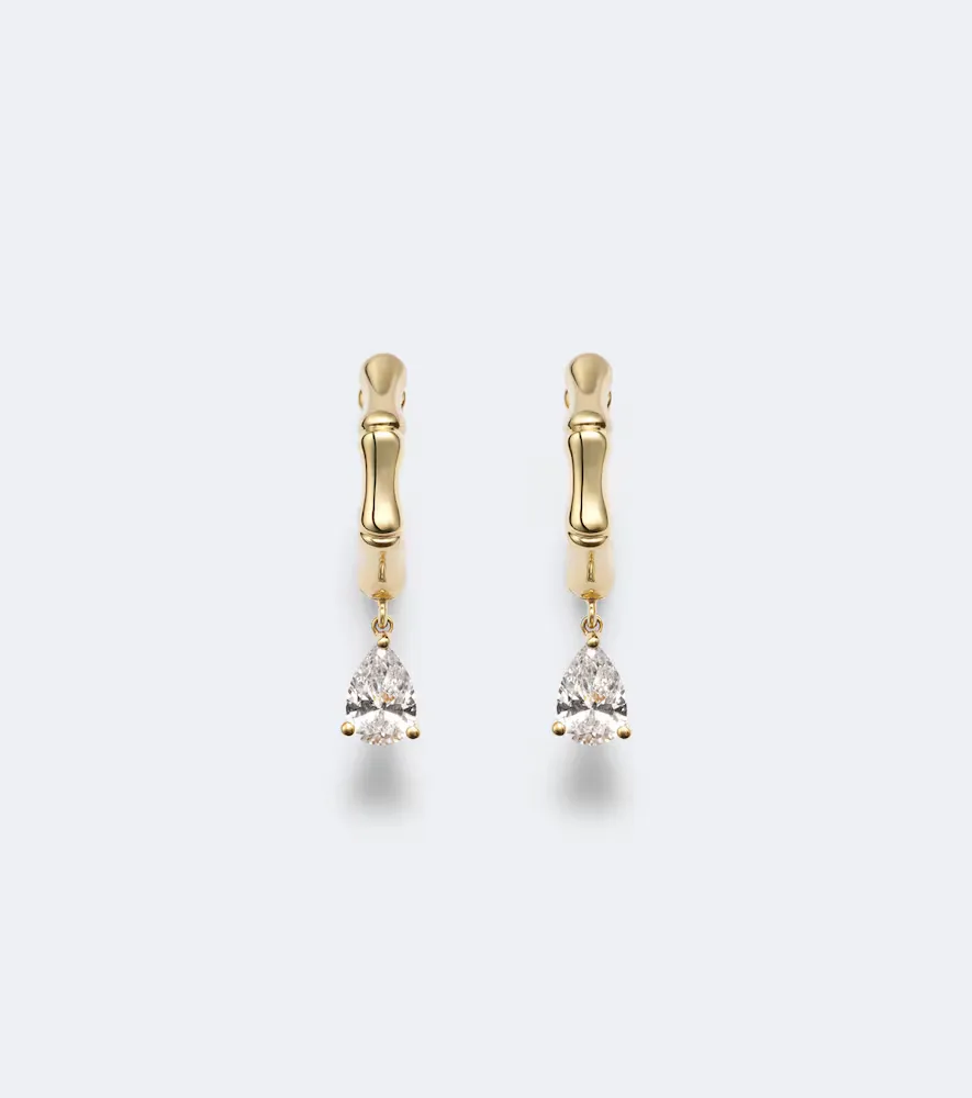 Bamboo Small 18kt Gold Huggie Earrings with Diamonds by Anita