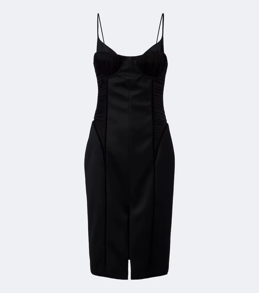 Paneled Ruched Wool Cocktail Dress
