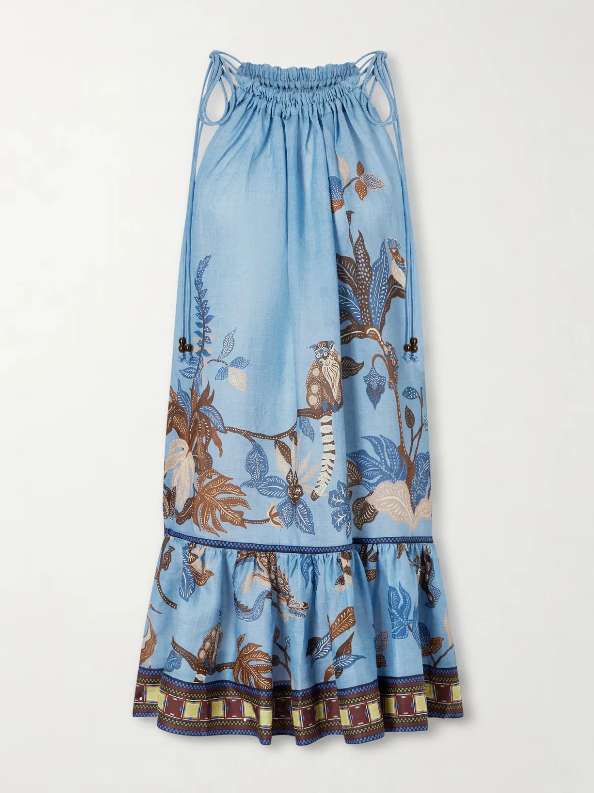 - Georgie Gathered Tiered Printed Ramie Mini Dress -