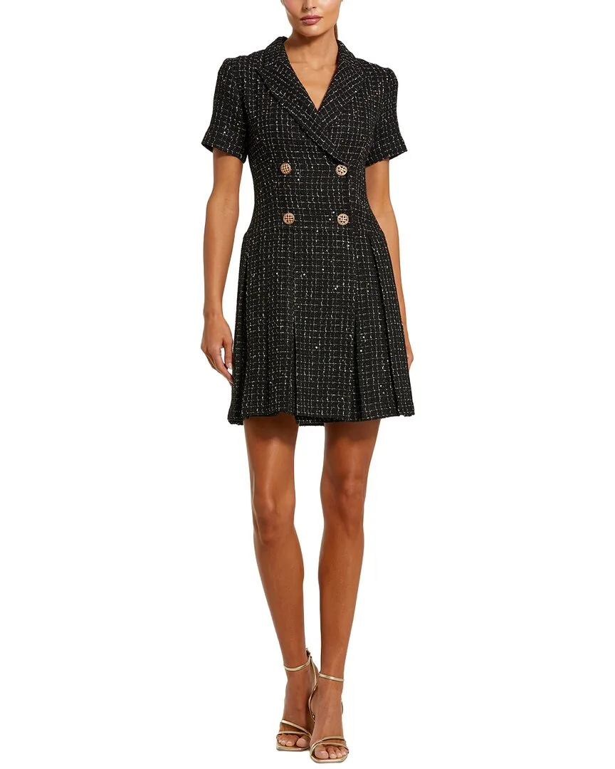 Mac Duggal Short Sleeve V Neck Tweed Blazer Mini Dress
