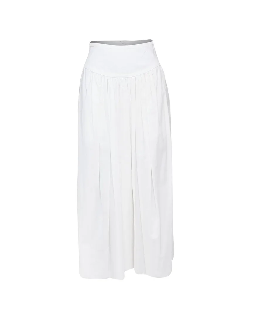 Linen Pleated Drop-Waist Midi Skirt