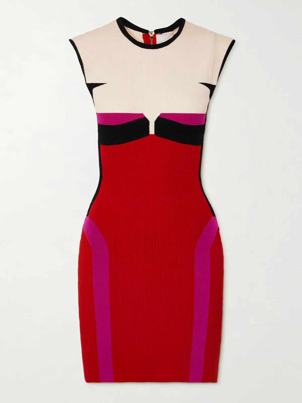 - Your Body Color-block Ribbed Stretch-knit Mini Dress -