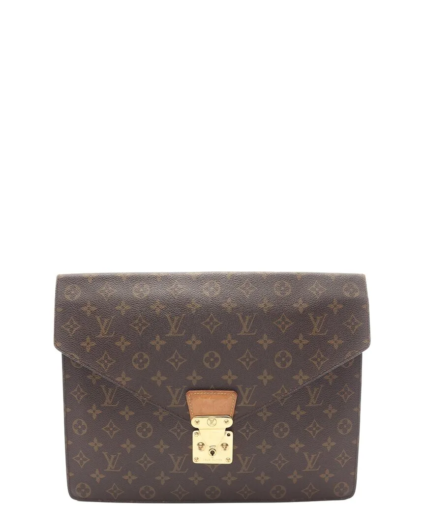 Brown Coated Canvas Porte-Documents Senateur Clutch Bag (authentic Pre-Loved)