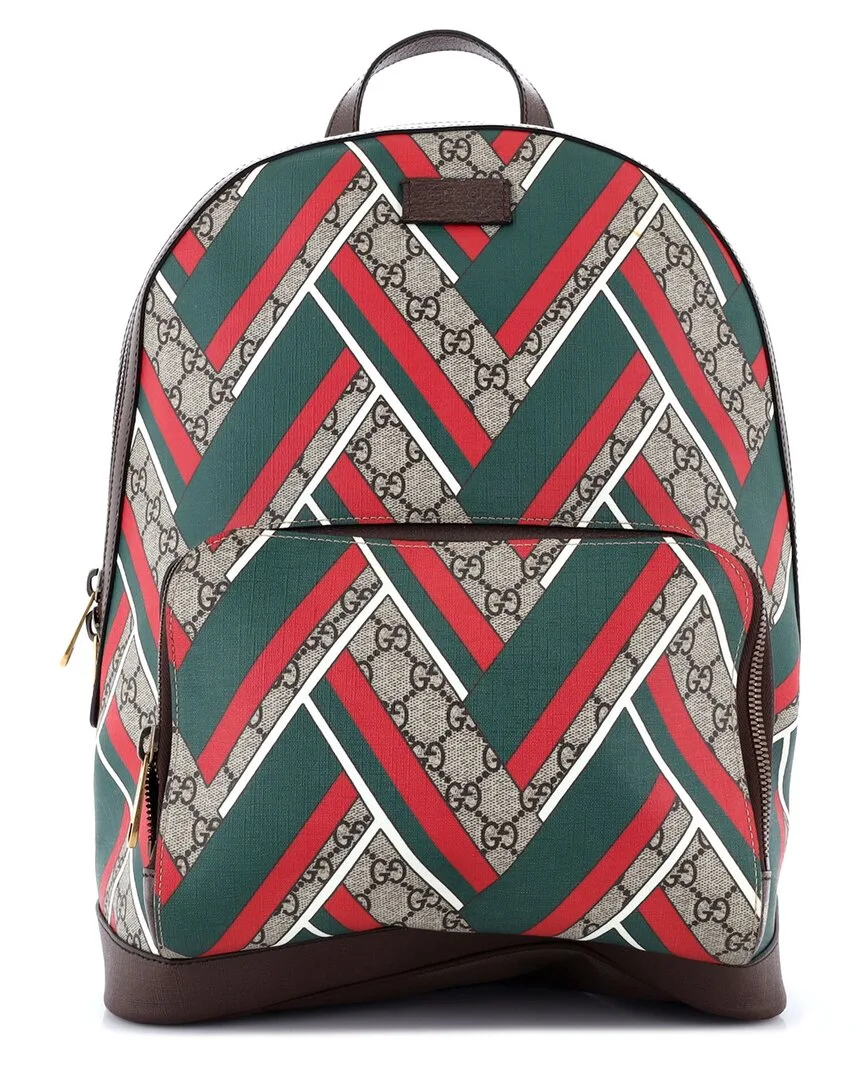 Brown Printed Gg Coated Canvas Zip Pocket Backpack Medium (authentic Pre-Loved)