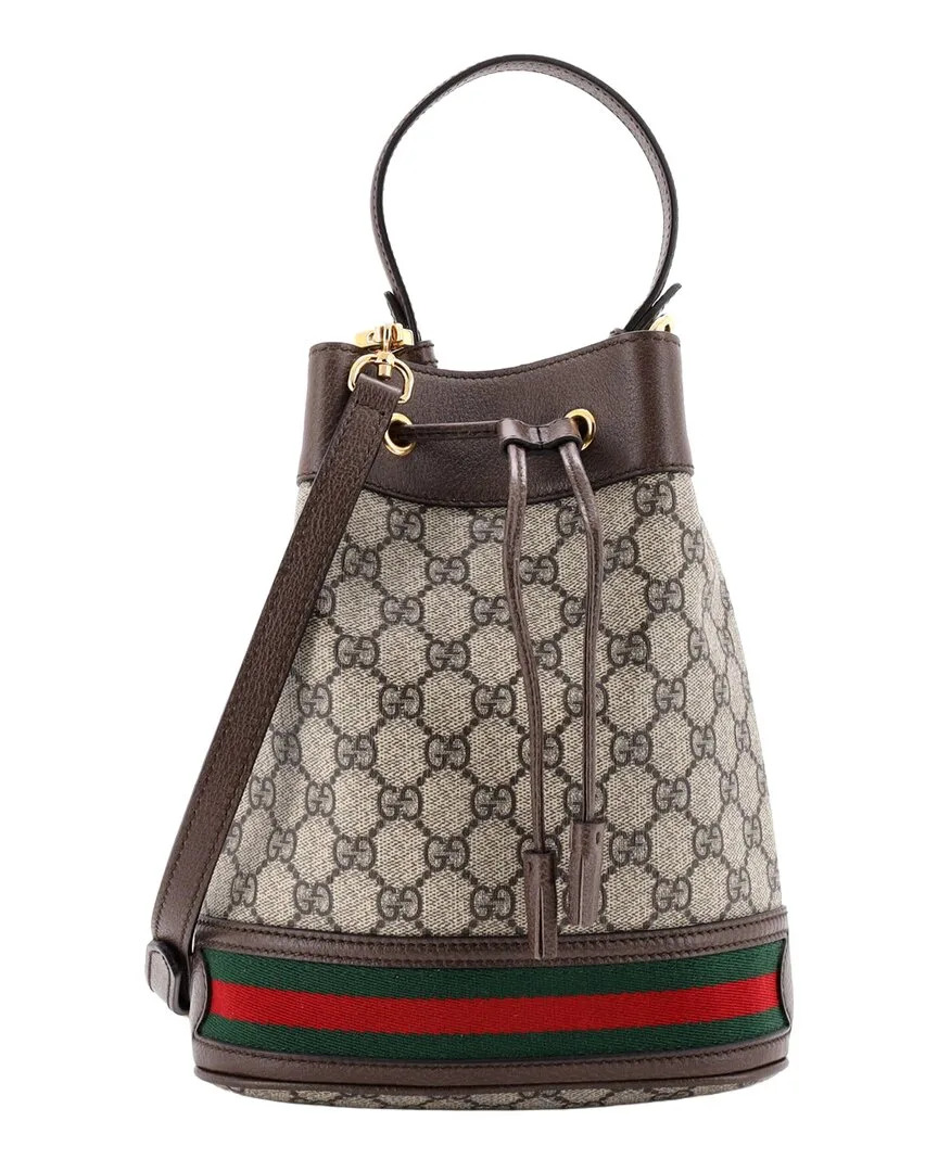 Brown Gg Coated Canvas Ophidia Bucket Bag Small (authentic Pre-Loved)