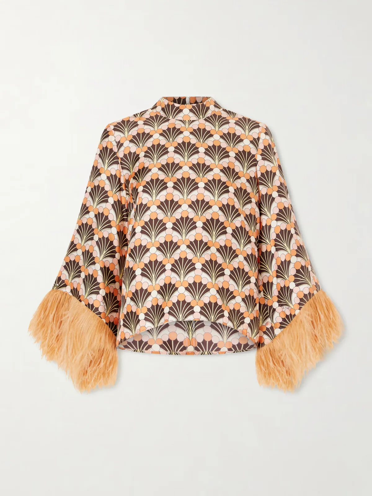 - Make An Exit Feather-trimmed Printed Silk-twill Top -