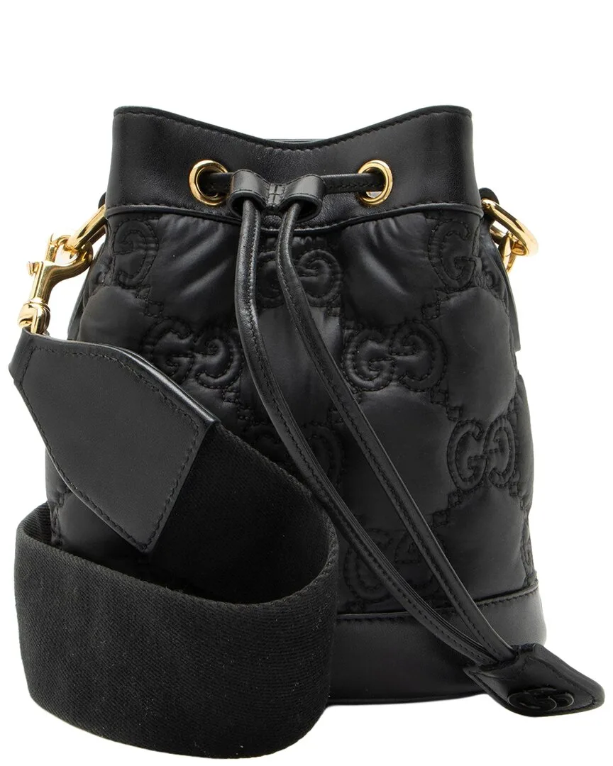 Black Jumbo Gg Matelasse Leather Bucket Bag (authentic Pre-Loved)
