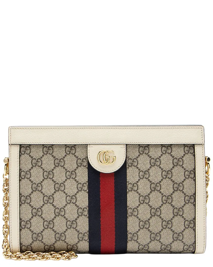 Beige & White Gg Supreme Canvas, Leather & Nylon Ophidia Medium Chain Shoulder Bag (authentic Pre-Loved)
