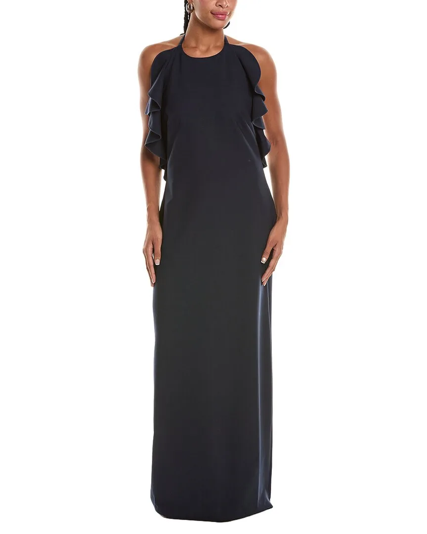Ruffle Column Wool-Blend Gown