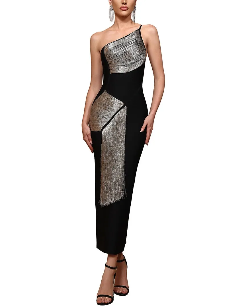 One Shoulder Print Midi Dress