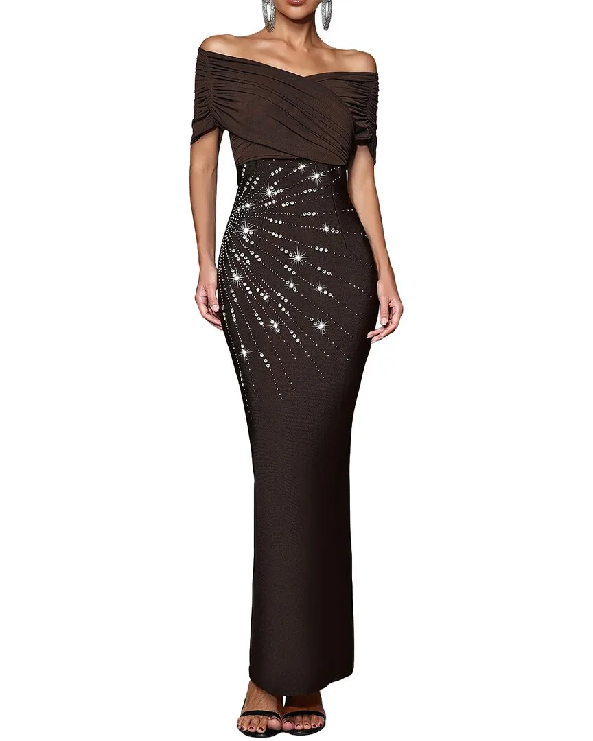 Off Shoulder Embellished Maxi Dress