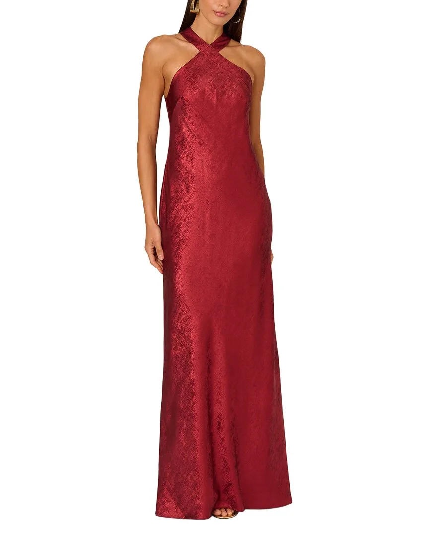 Foiled Woven Bias Halter Gown