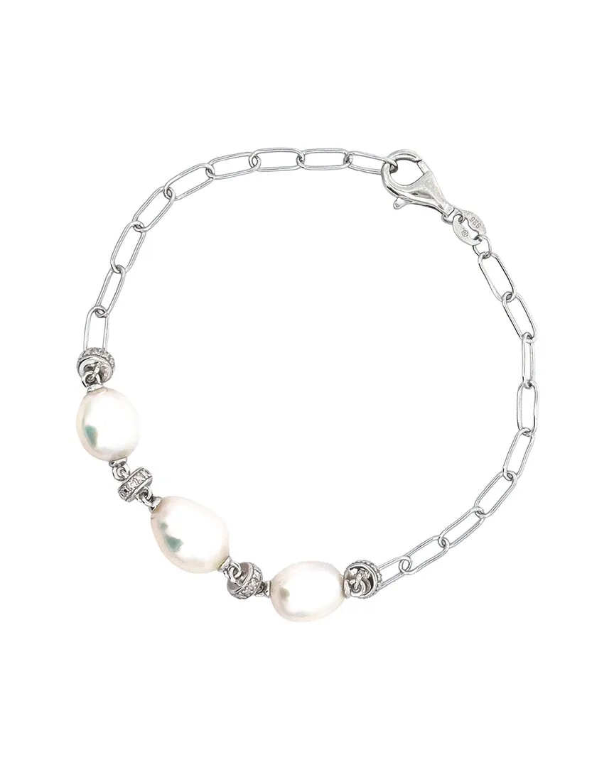 Silver 0.04 ct. tw. Diamond & 9-10Mm Pearl Bracelet by Pearls