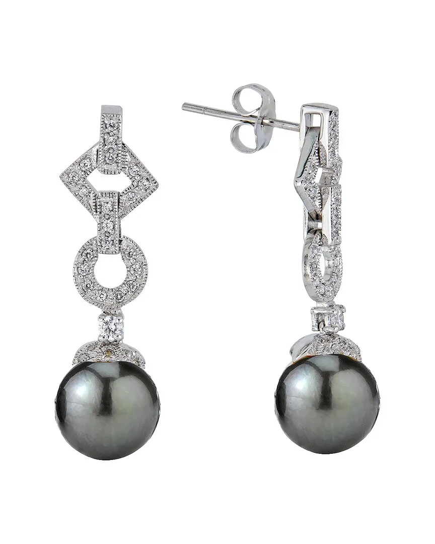 Silver & Plated 10Mm Pearl Cz Dangle Earrings by Belpearl