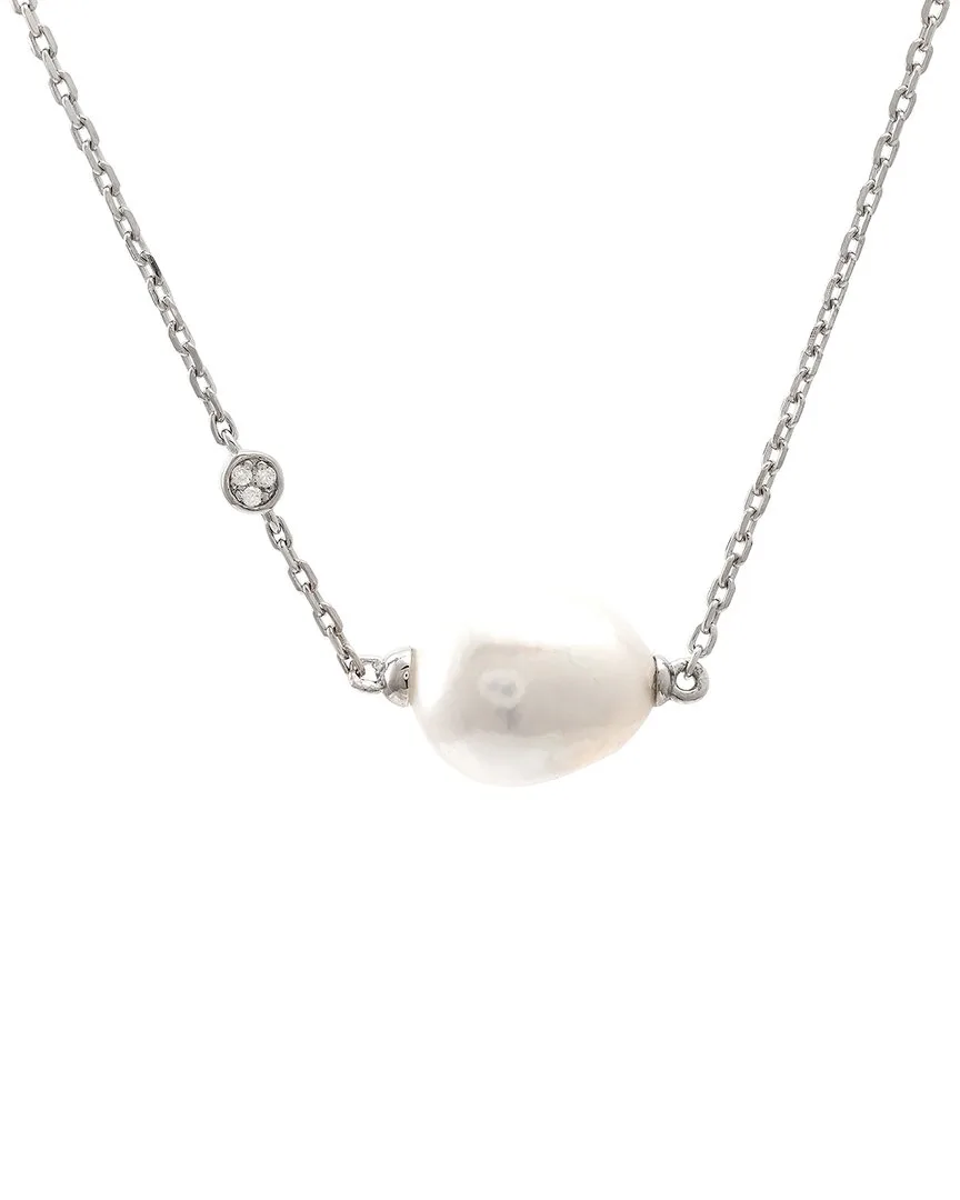 Silver 0.02 ct. tw. Diamond & 10-11Mm Pearl Necklace by Pearls