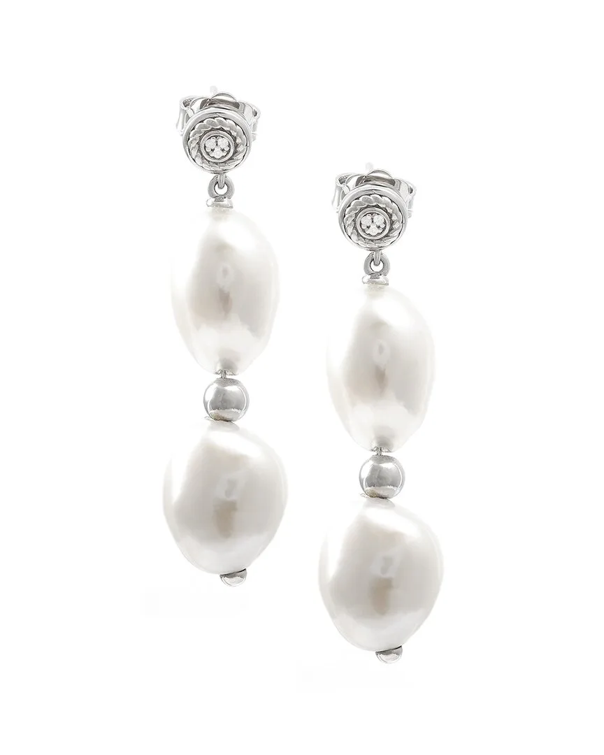 Silver 0.02 ct. tw. Diamond & 9-10Mm Pearl Earrings