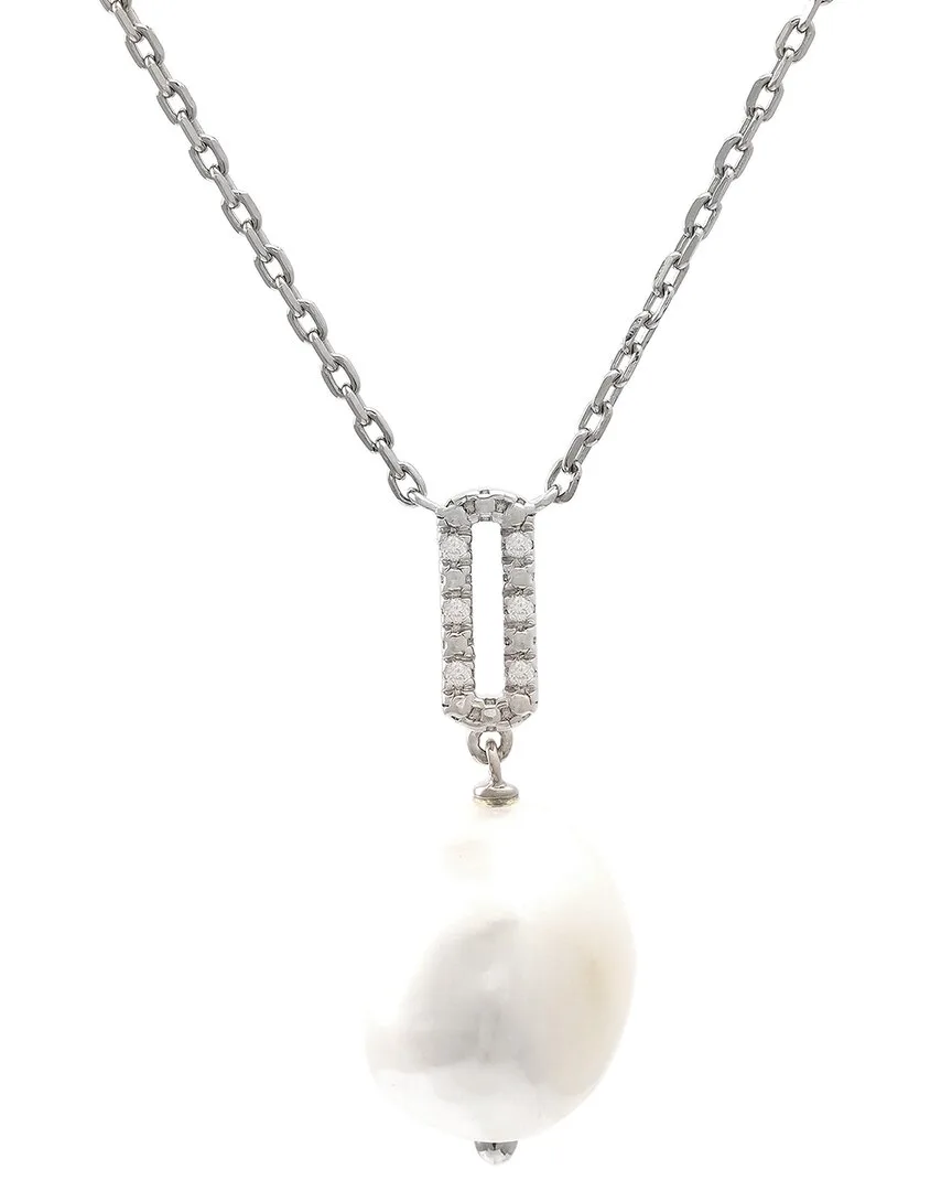 Silver 0.03 ct. tw. Diamond & 9-10Mm Pearl Necklace by Pearls