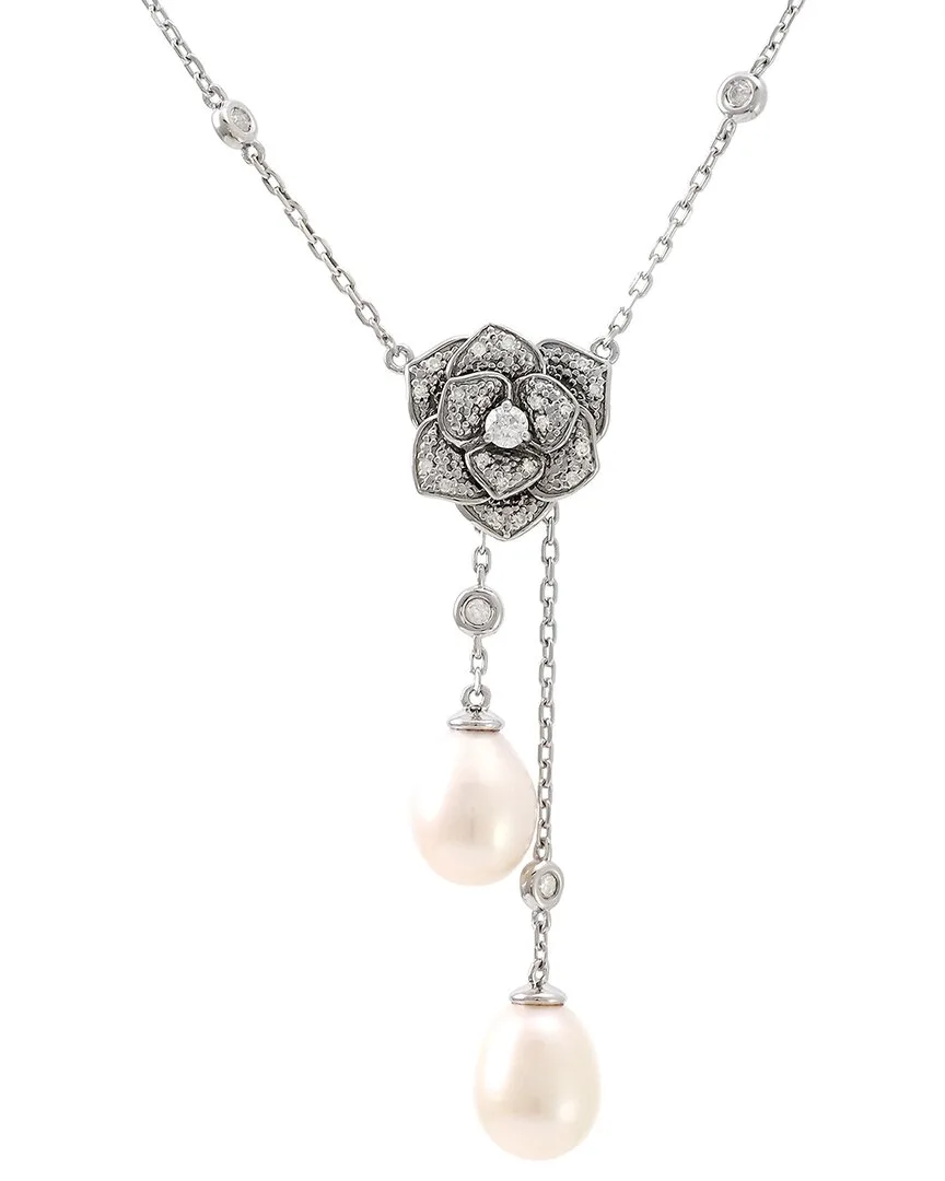 Silver 0.20 ct. tw. Diamond & 7-Mm Pearl Necklace by Pearls