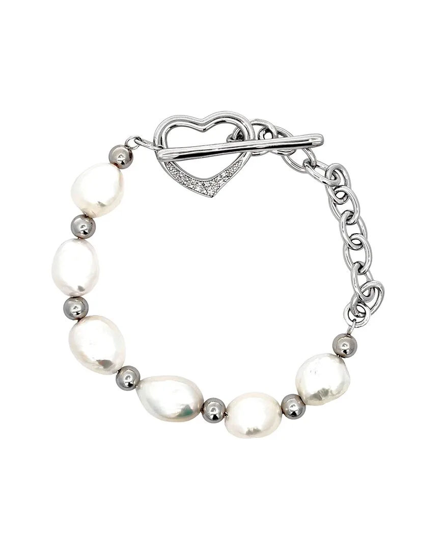 Silver 0.04 ct. tw. Diamond & 9-10Mm Pearl Toggle Bracelet by Pearls