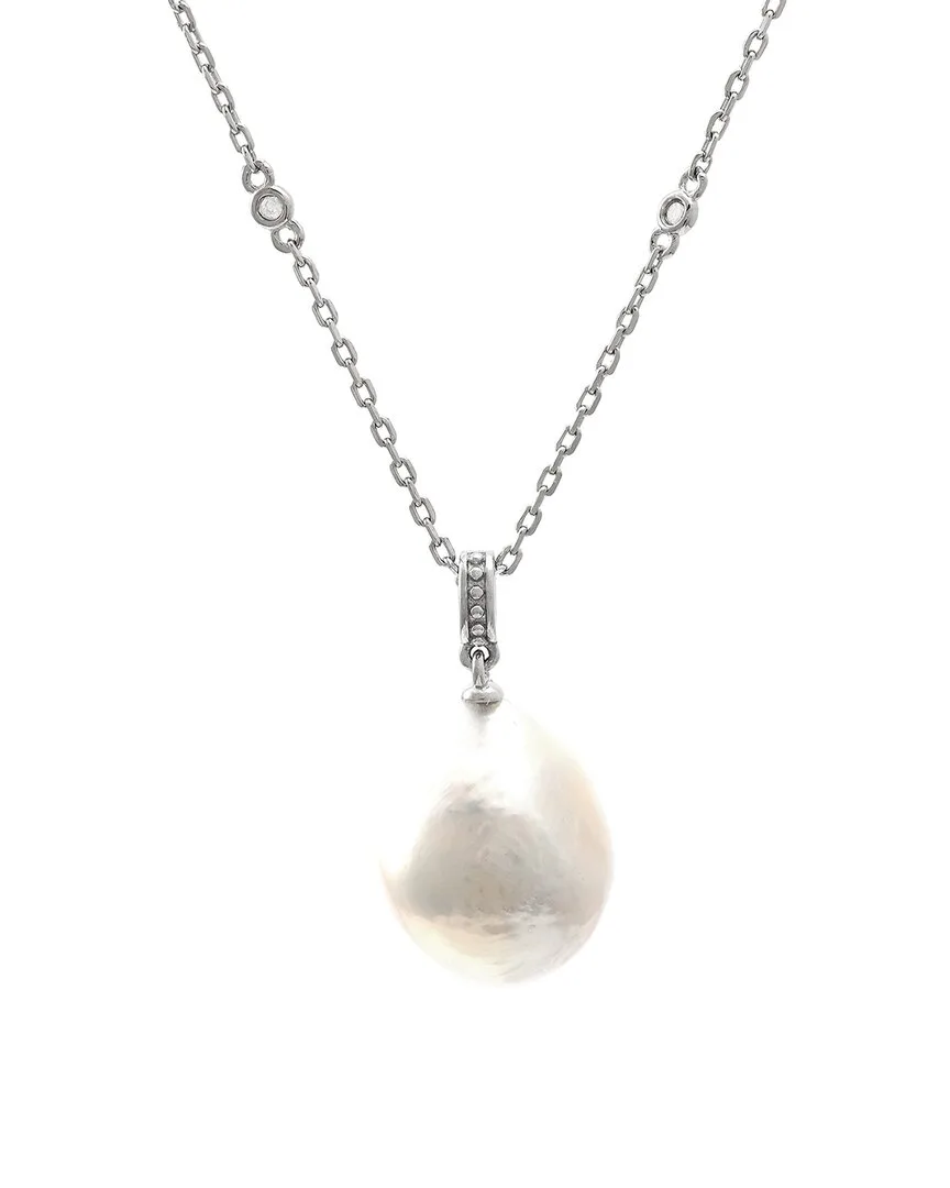 Silver 0.02 ct. tw. Diamond & 13-14Mm Pearl Necklace by Pearls
