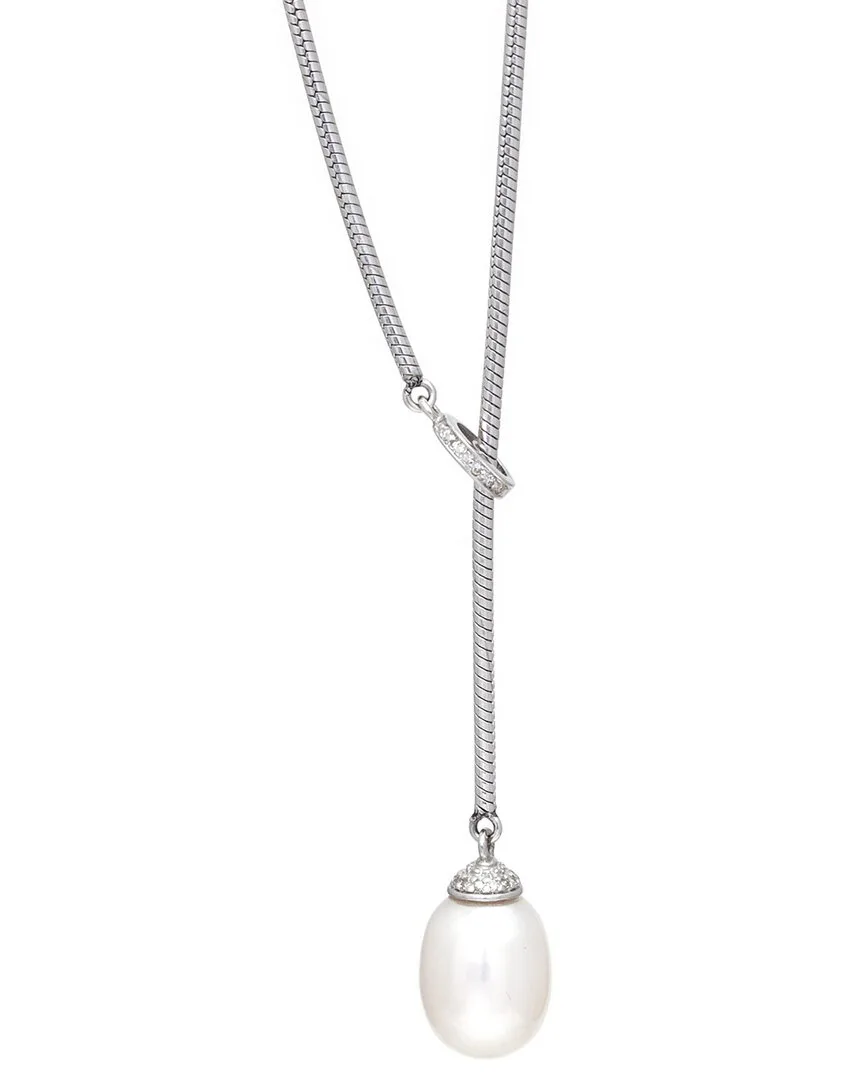 Silver & Stainless Steel 0.06 ct. tw. Diamond & 9-10Mm Pearl Necklace by Pearls