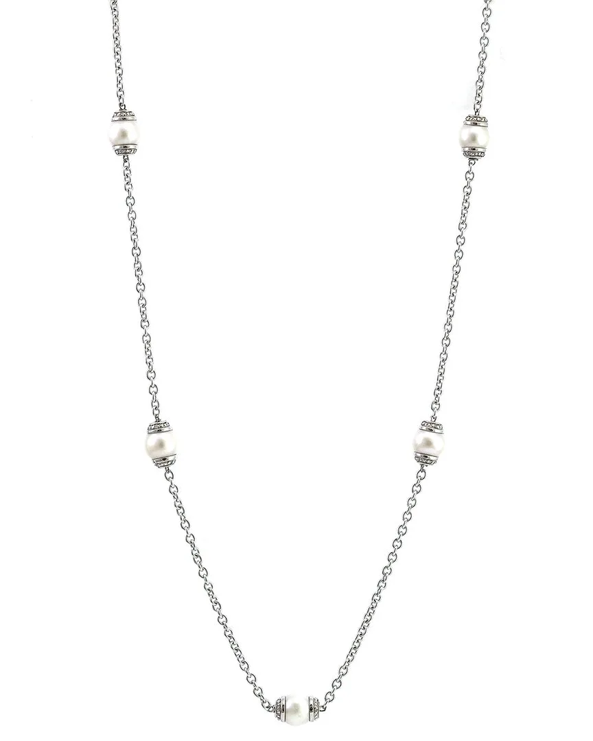 Silver & Stainless Steel 0.09 ct. tw. Diamond & 7-8Mm Pearl Necklace by Pearls