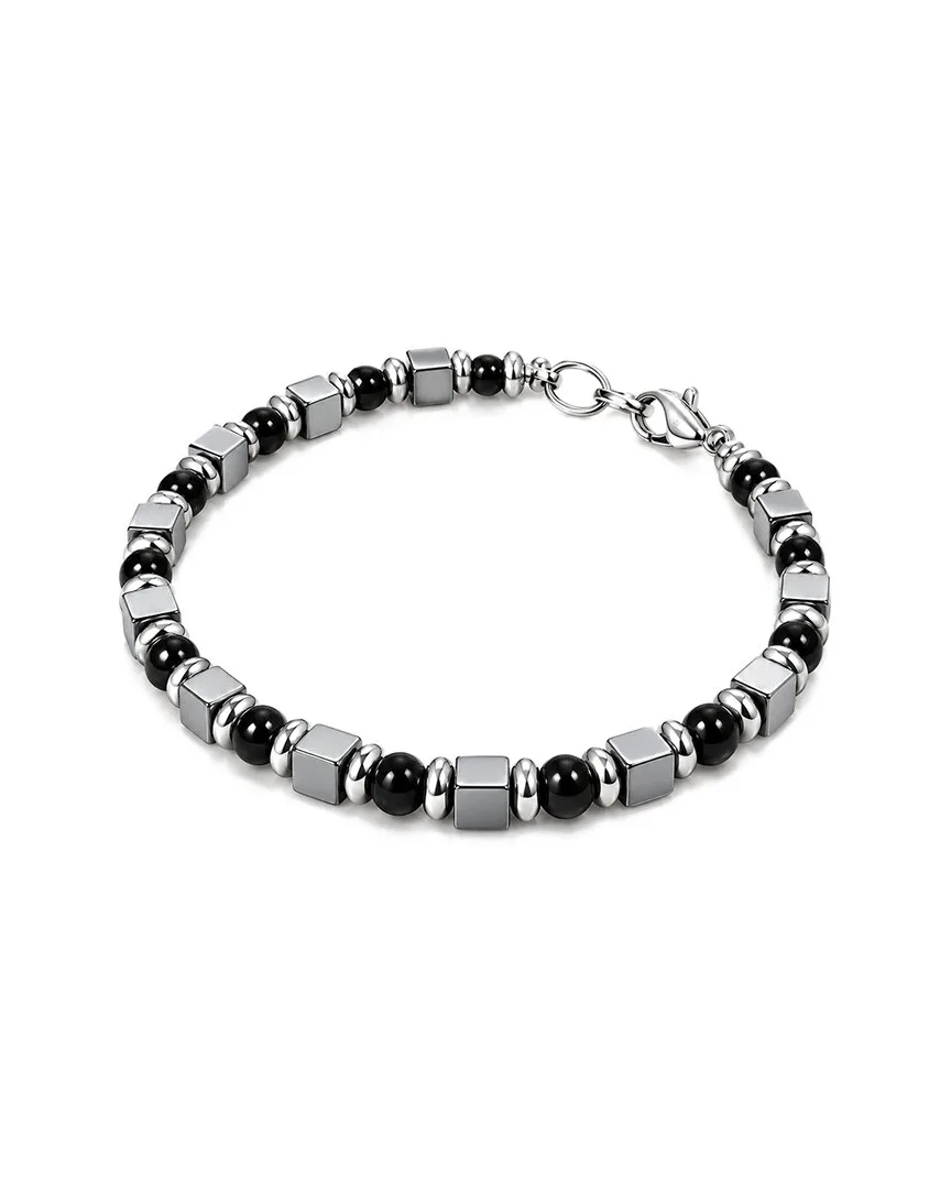 Stainless Steel Onyx Beads Bracelet by Jean Claude