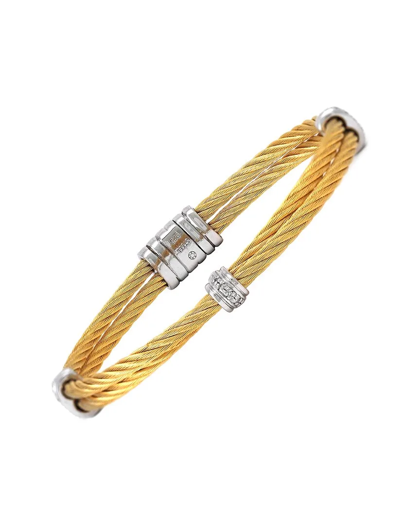 Silver & Stainless Steel 0.06 ct. tw. Diamond Bangle by Diamond Select Cuts
