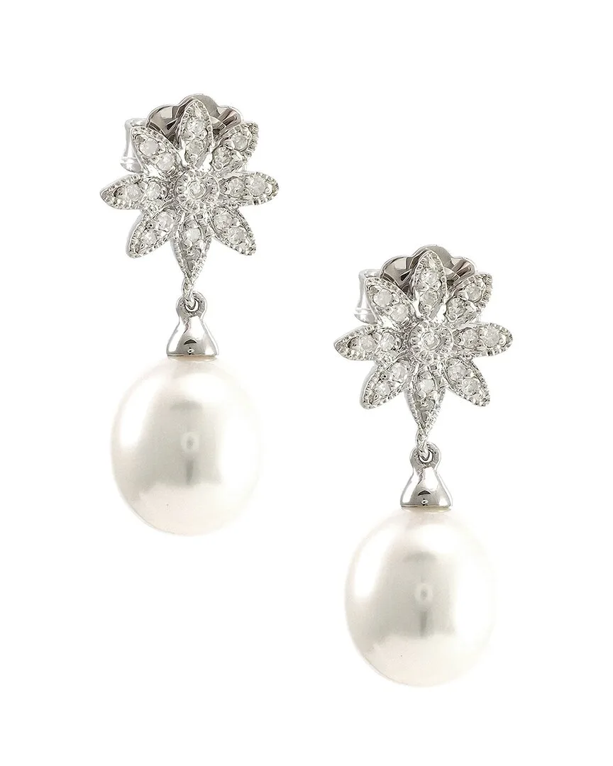 Silver 0.17 ct. tw. Diamond & 11-12Mm Pearl Earrings