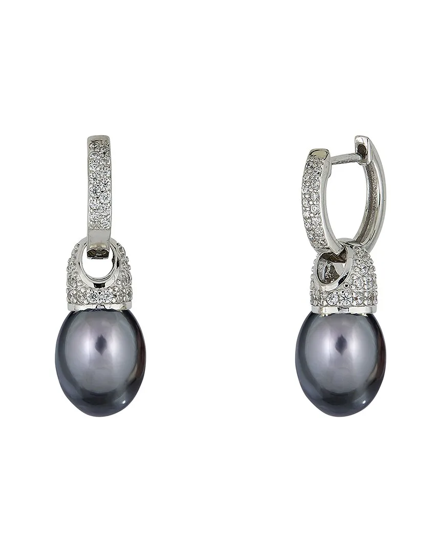 Silver 9Mm Pearl Cz Dangle Earrings