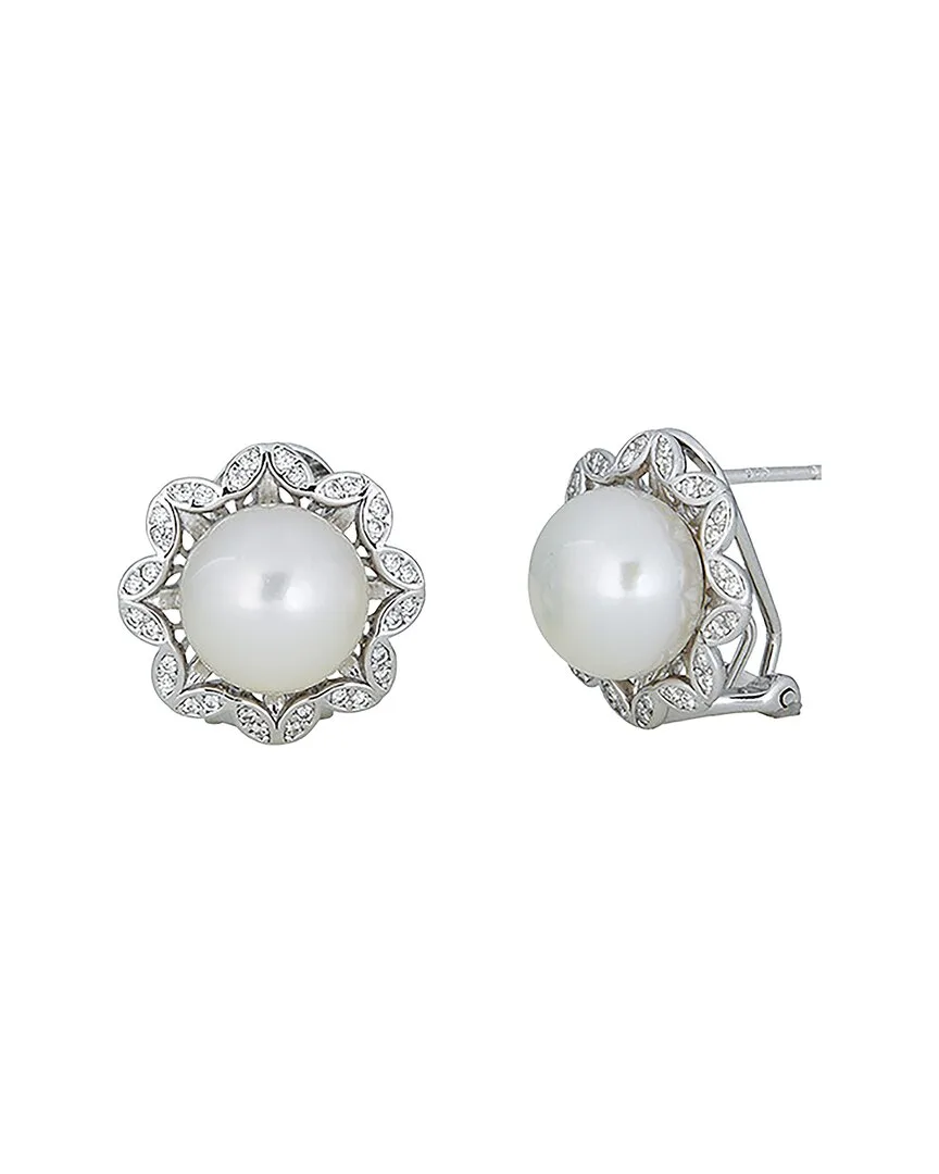 Silver 9.5-10Mm Pearl Cz Post & Clip Earrings by Belpearl