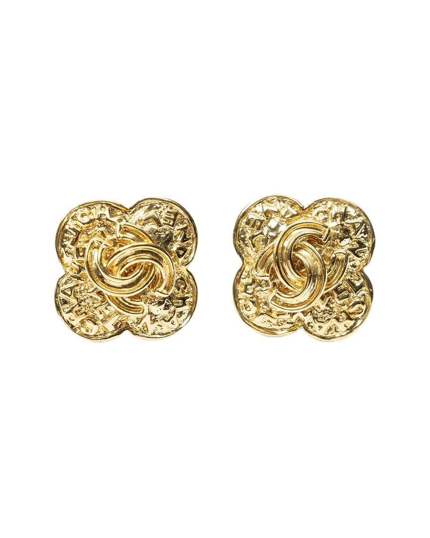 Plated Cc Clover Clip-On Earrings (authentic Pre-Loved) by CHANEL