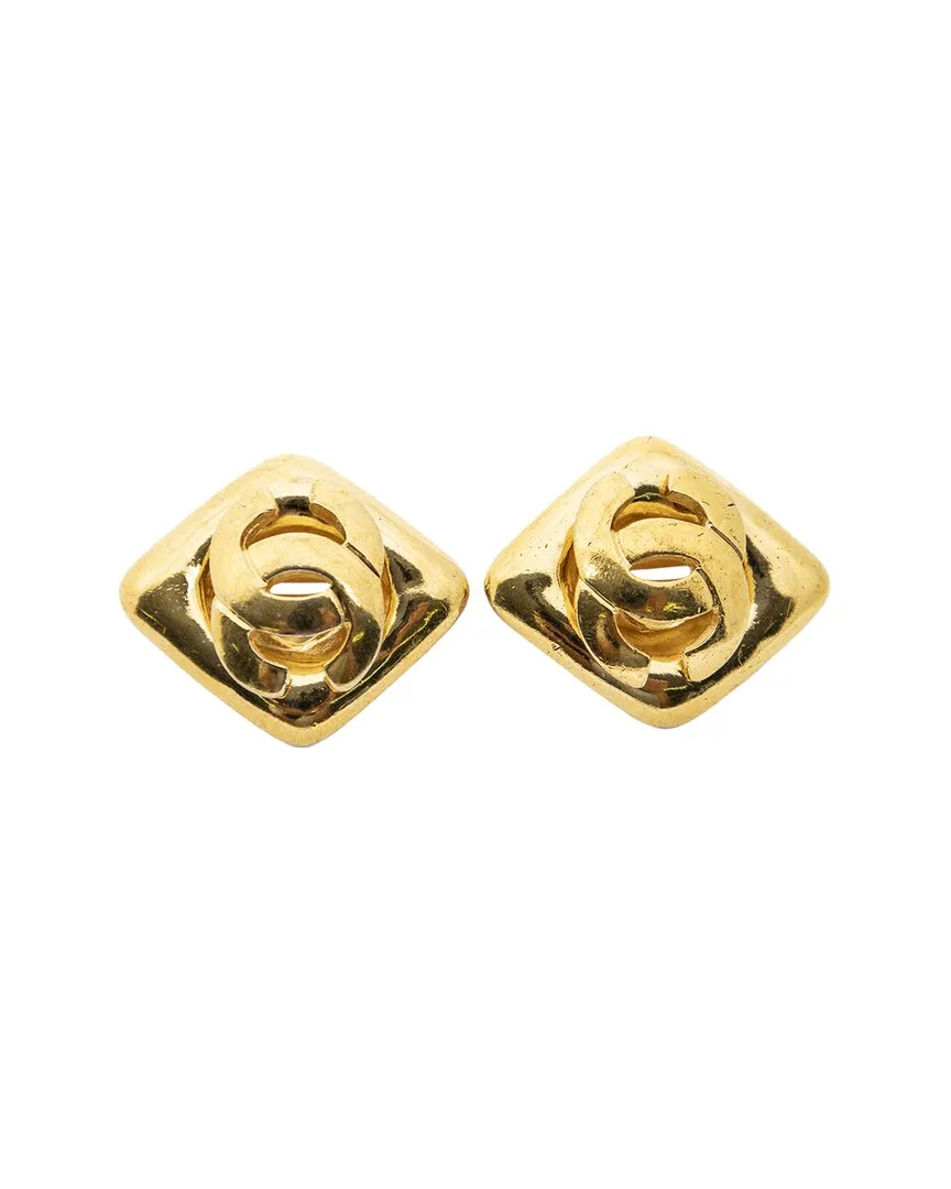 Plated Cc Diamond-Shaped Clip-On Earrings (authentic Pre-Loved) by CHANEL