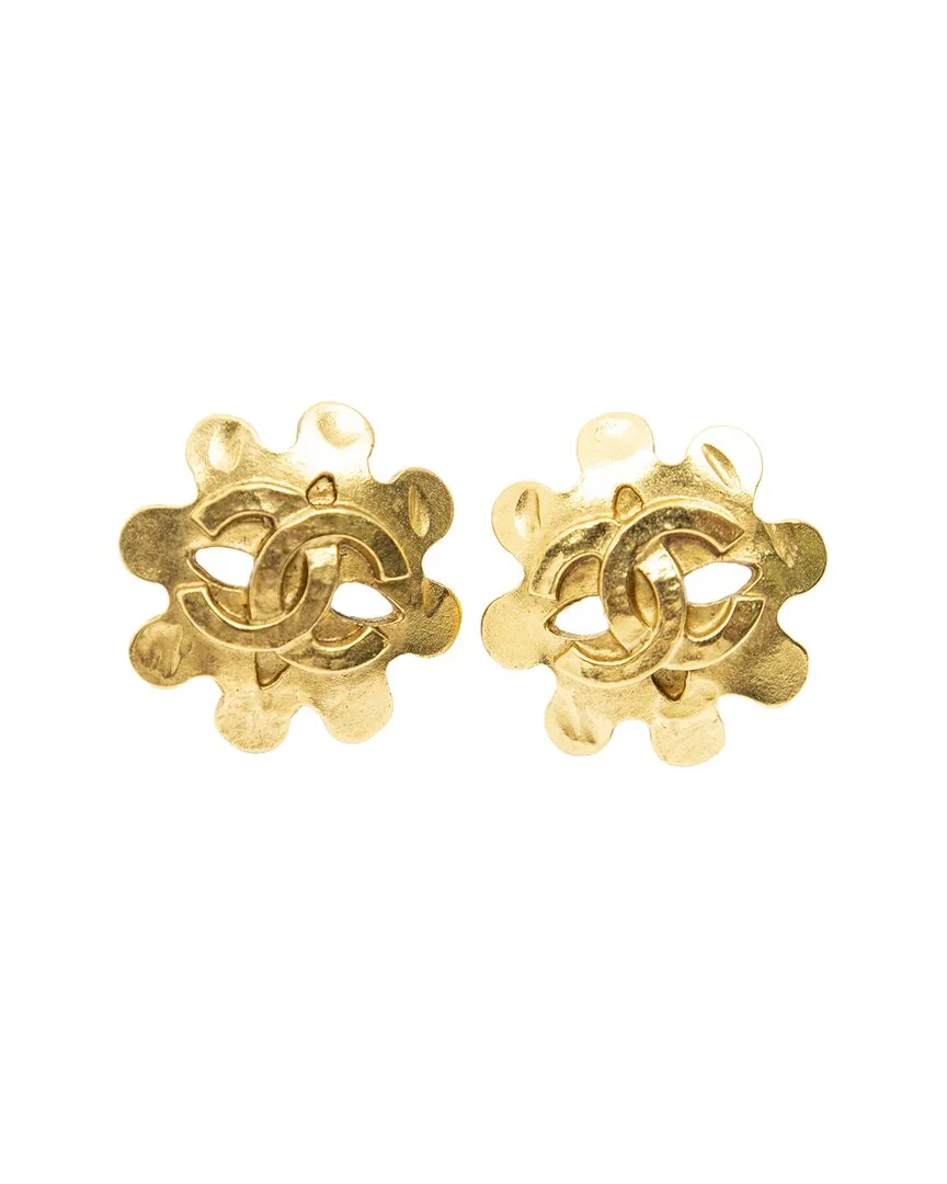 Plated Cc Floral Clip-On Earrings (authentic Pre-Loved) by CHANEL