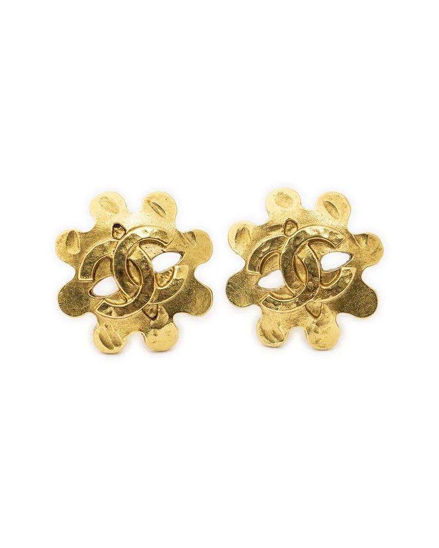 Plated Cc Flower Clip-On Earrings (authentic Pre-Loved) by CHANEL